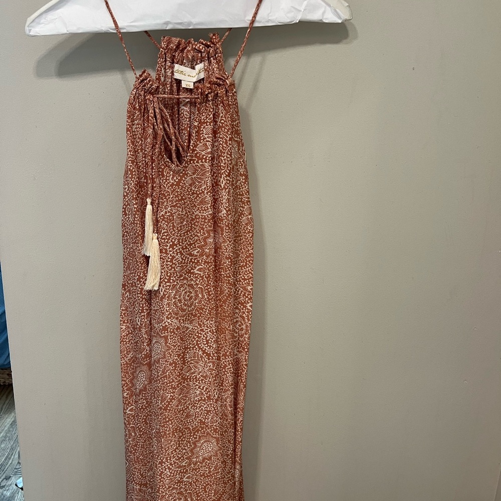 Natalie Martin Rust Paisley Maxi Dress with Tassel Ties
